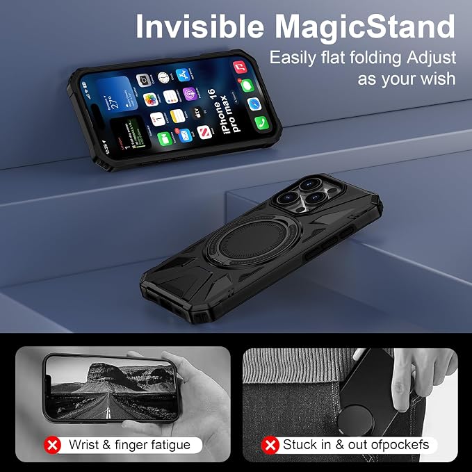 iPhone 16 Pro Max Case, Magnetic Case with 360° Ring Holder,iPhone 16 Pro Max Rotatable MagSafe Ring for iPhone 16 Pro Max Cover Grip Stand Kickstand Military-Grade Case for iPhone 16 Pro Max,6.9 inch - Image 6