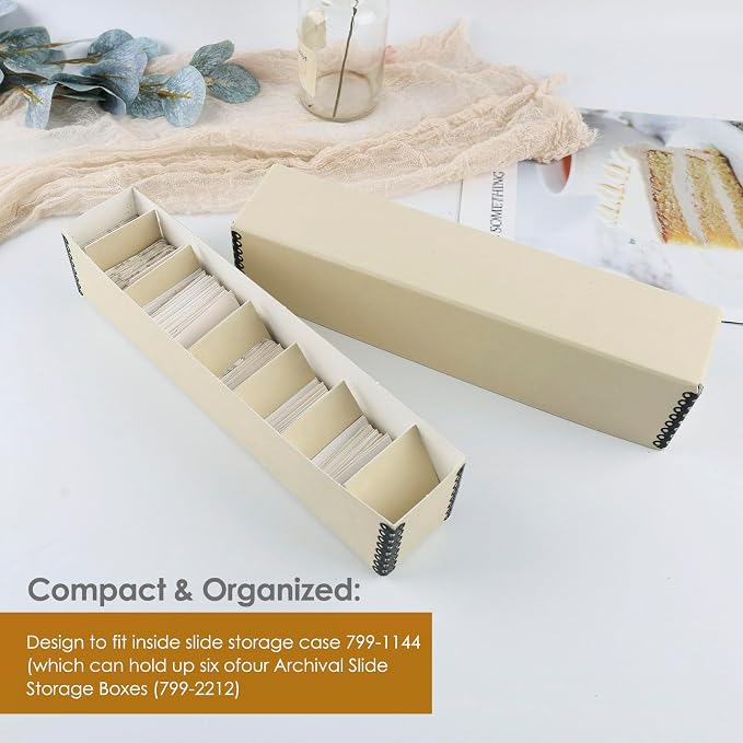Golden State Art, Archival Slide Storage Case, 2.5"x2.125"x11" -Tan | Acid-Free File Box, Metal Edge Corner, Holds Up to 140 Films, Ideal for Store Photos Negatives and Cards - Image 3