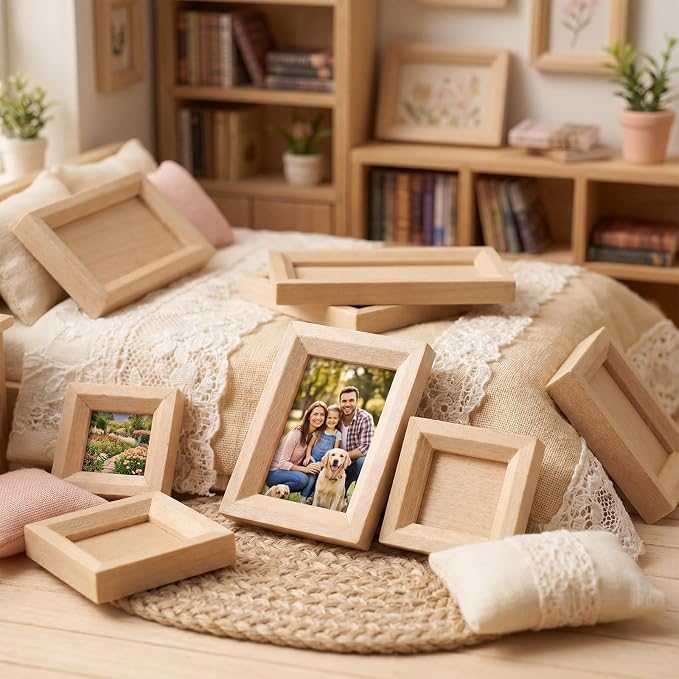 Halloscume 16 Pcs Dollhouse Picture Frames 1:12 Scale Miniature Picture Frames for Dollhouse Small Photo Frame Mini Wooden Dollhouses Accessories Mini House Decoration Simulation (Assorted Sizes) - Image 7