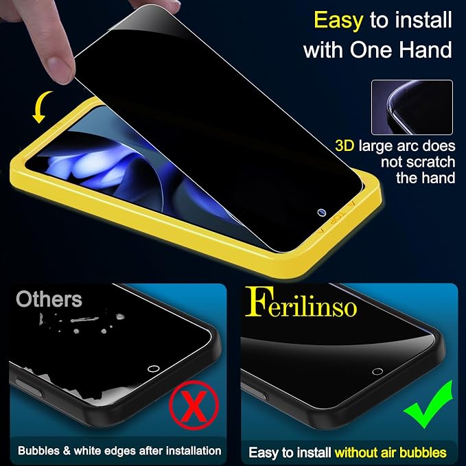 Ferilinso Privacy Screen Protector for Google Pixel 9A, Tempered Glass | 3 Pack, 9H+ Hardness, Military-Grade Shatterproof, Anti-Scratch, HD Clear, Case Friendly, Easy Installation, Bubble Free - Image 6