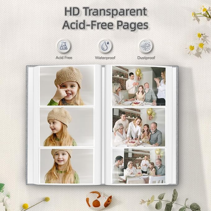 Popotop Photo Album 4x6-300 Photos Linen Cover Photo Books with 300 Horizontal Pockets,Slip-in Picture Albums for Family Wedding Anniversary Baby Vacation Pictures Gray - Image 3