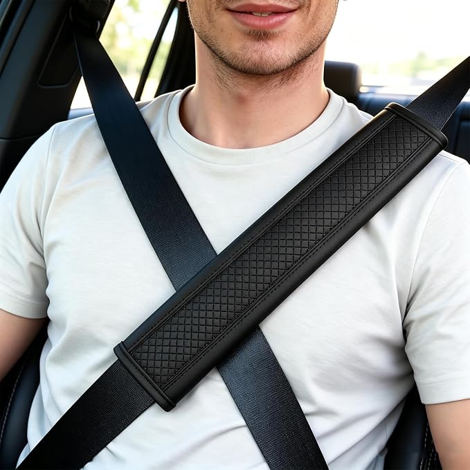 Seat Belt Pads Leather Seat Belt Covers More Comfort Driving Cushion Helps Protect Your Neck and Shoulders Suit for Car, Truck, SUV, Airplane,Camera Backpack Straps-2Pcs - Image 7