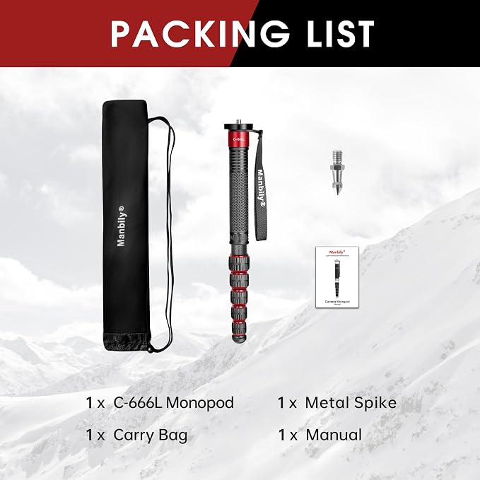 Camera Monopod, C-666L 32mm Tube Carbon Fiber Monopod with Walking Stick Handle, Portable Compact Lightweight for DSLR Cameras Canon Sony Nikon Travel - Image 7