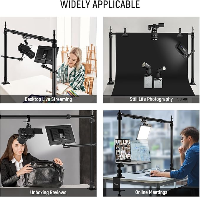 NEEWER Overhead Camera Mount Rig with 2 Ball Heads, Super Clamp, NK002 | Mobile Phone Holder, Camera & Multi Device Desk Mount, Platform Overhead Tripod, Adjustable Height Width, Max Load 12 kg - Image 9