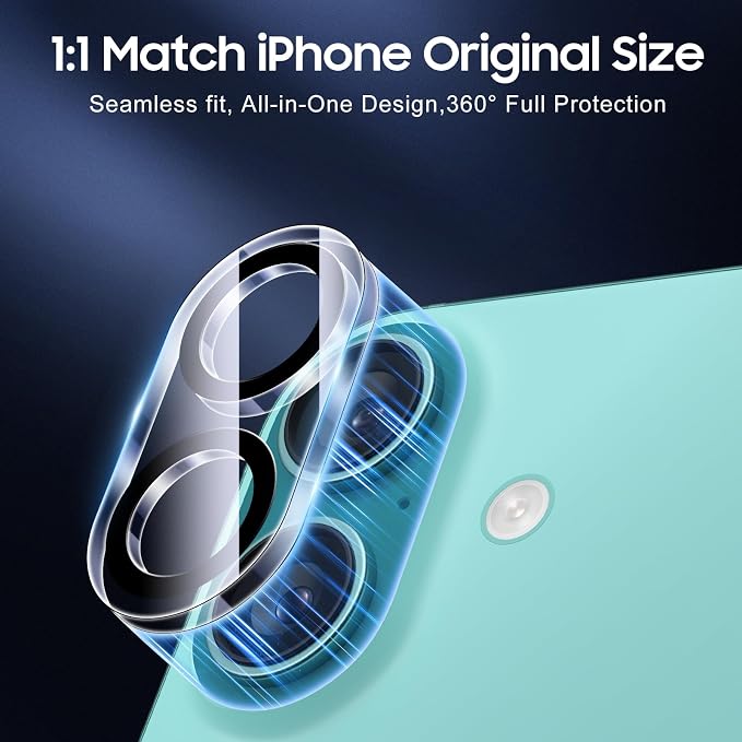 UniqueMe for 3 Pack iPhone 16/16 Plus/iPhone 17 Camera Lens Protector | Drop Protection, Case Friendly, 9H Tempered Glass, Camera Cover Screen, Update New Version - Image 4