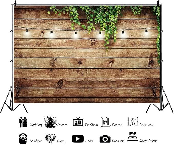 10x8ft Rustic Background for Photography Green Leaves Woodlands Photos Backdrops Wood Plank Backdrops for Weddings Birthday Baby Shower Party Barn Farmhouse Decorative Banner - Image 4