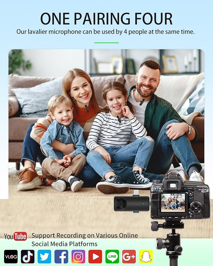 4 Packs Wireless Lavalier Mic for iPhone Android Camera | Professional Wireless Mini Microphone for 4-Person Video Recording, Podcasts, Vlogs, YouTube, TikTok and Computers - Image 2
