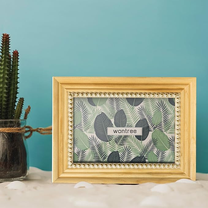 4x6 Picture Frame in Nature with Gold Beaded Border, Pine Wood with Real Glass, Vertical and Horizontal Desk Tabletop or Wall Hanging - Image 8