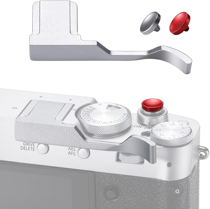 Thumb Hand Grip + Shutter Button for FUJIFILM X100VI/X100V - Silver | Aluminum thumb grip for FUJIFILM X100VI/X100V improves handling & stability, protects contacts, for street photography - Image 8