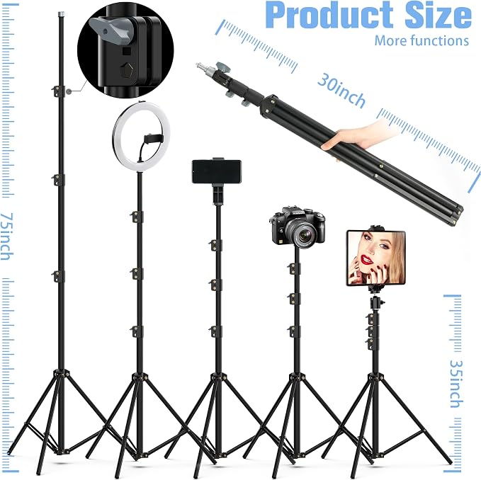 MACTREM Blue 22" Ring Light for iPad iPhone with 75" Tripod Stand Barber | LCDisplay,2 Usb Ports, Fits Ipad/Tablet 12.9", 2600k-6500k Color Temperature, For Barber/Tattoo Tiktok Video Recording Vlog - Image 6