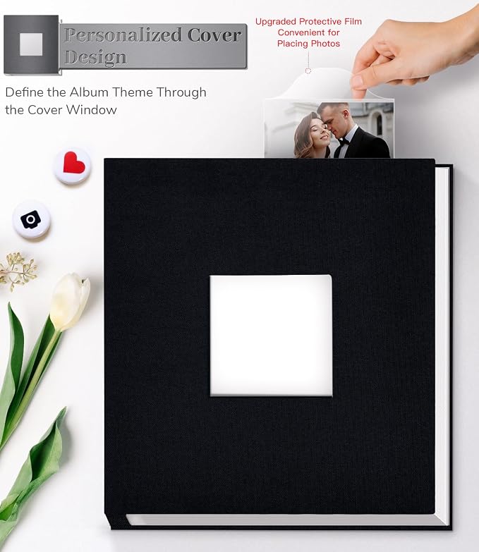 Artfeel Photo Album Self Adhesive Scrapbook Album for 3x5 4x6 5x7 8x10 Pictures,40 Pages Linen Cover with Display Window DIY Photo Book,Ideal Gifts for Family Travel Wedding Baby - Image 2