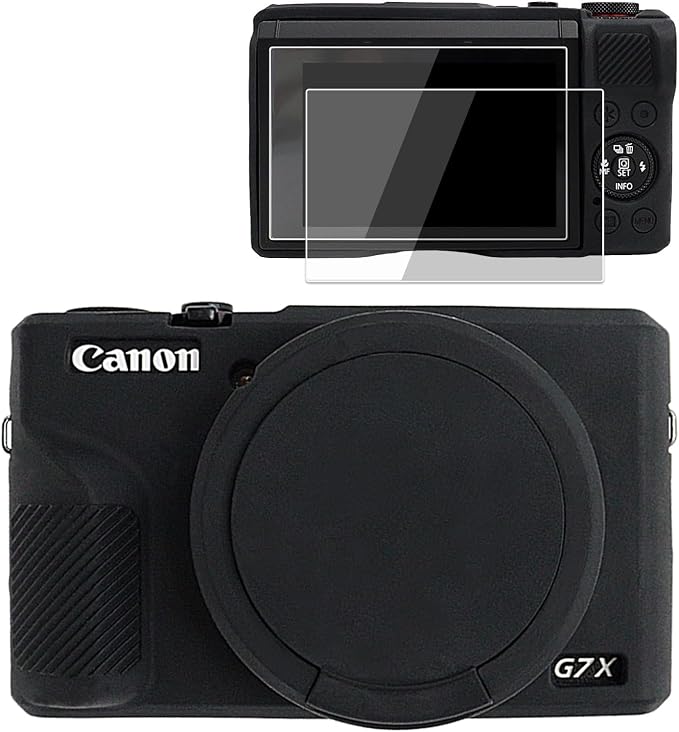 VOVMOEYA Camera Case for Canon Powershot G7 X Mark III with 2PCS Screen Protector,Full Pritection Soft G7X III Silicone Case Detachable Lens Cover Protective Cover for Canon G7XIII G7X3-Black by VOVMOEYA