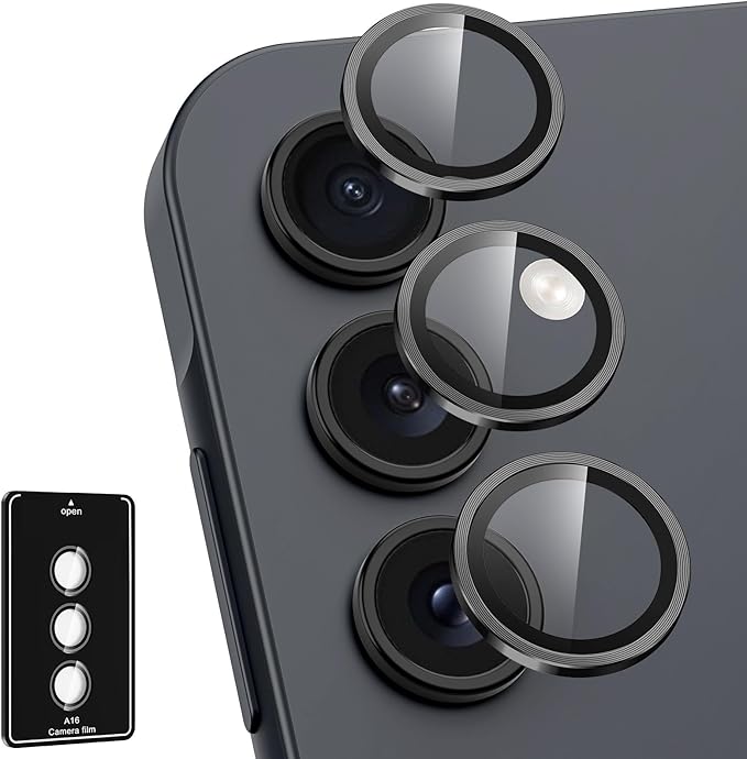 for Samsung Galaxy A16 Camera Lens Protector, Individual Metal Ring Tempered Glass Lens Cover, [Strong Adsorption] Scratch Resistant Ultra-Thin HD Clear Lens Cover, 1 Set-Black by Btscase