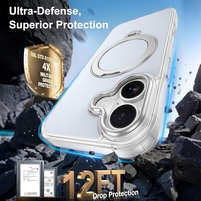 360° Magnetic Ring Stand for iPhone 17 Case,[Compatible with MagSafe] | [Military Drop Protection] Shockproof Phone Case for iPhone 17 6.3'' Magnetic Phone Cover Adjustable Kickstand,Frosted Blue - Image 6