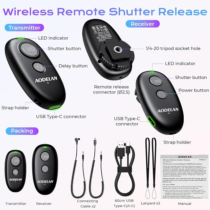 Upgraded Rechargeable USB-C Wireless Camera Shutter Release Remote Control | Compatible with Nikon Z9, Z8, Z6, Z6 II, Z6 III, Z7, Z7 II, Z5, D750, D780, D7500, D7200, D5600, D5300, D850, P1000 - Image 9