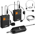 TONOR UHF Wireless Microphone System, 2 Sets Bodypack & Lavalier Mic | UHF Headset Lapel Mic, Rechargeable Receiver, 15 Channels 60 m/200ft Range 1/4" Output for Teaching, Recording ,Tour Guide by TONOR