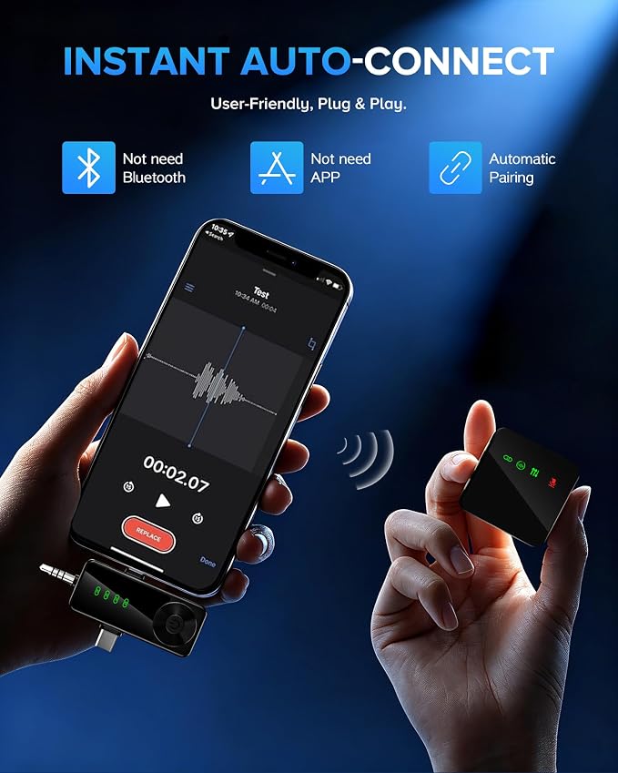 4 Pack Wireless Lavalier Microphone for iPhone Android & Camera | Mini Mics with AI Noise Reduction, 40H Battery for 4-Person Interviews, Video Recording, Podcasts, YouTube, TikTok, Vlogging - Image 7