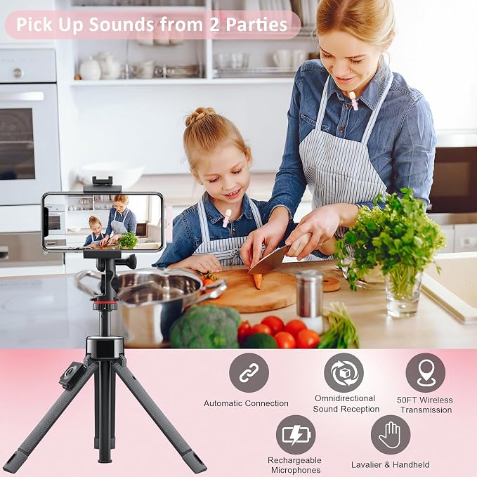 MAYBESTA Mini Wireless Lavalier Microphone for iPhone, iPad, Android - Bluetooth Lapel Phone Microphones for YouTube Video Recording - Clip on Lav Mic for Interview Podcast Vlog(Pink) - Image 2