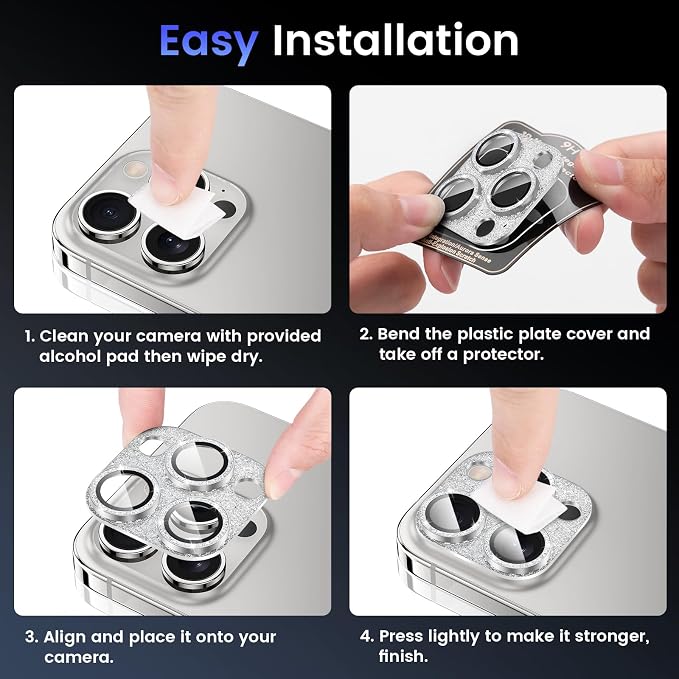Tensea for iPhone 15 Pro Max/iPhone 15 Pro Camera Lens Protector Bling | Metal Aluminum Alloy Tempered Glass Cover Camera Screen Protector Accessories, Case Friendly - Image 7