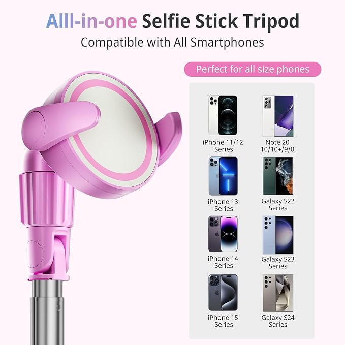 UBeesize Pink 62'' Magnetic Selfie Stick & Phone Tripod with Remote Shutter - Image 6