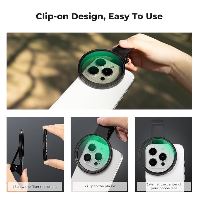 K&F CONCEPT 67mm Clip-on CPL Phone Camera Lens Filter Kit | Circular Polarizer Polarizing Filter Compatible with iPhone 17 16 15 14 13 12 11, FP101 - Image 7