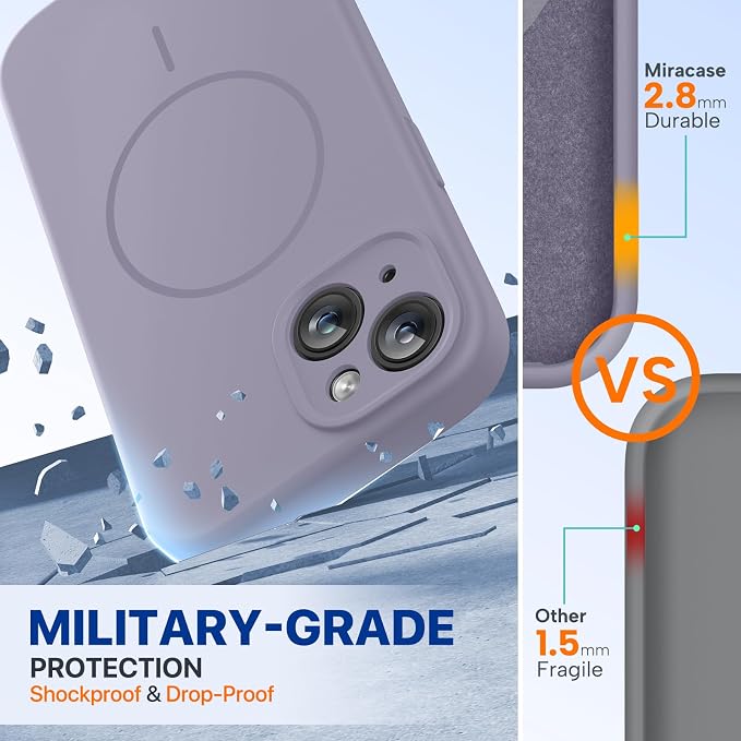 miracase Magnetic for iPhone 15 Case, [Soft Anti-Scratch Microfiber Lining], Compatible with MagSafe, Liquid Silicone Case Shockproof Drop Protection Phone Case for 15,Lavender Gray - Image 2