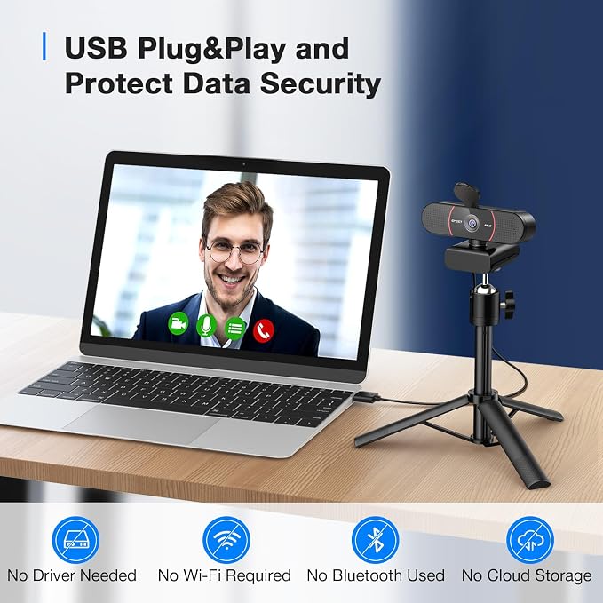 EMEET C960 4K Webcam with Tripod, 3 Adjustable Height, 360° Swivel Head | DesktopTripod w/Privacy Cover, PDAF Auto Focus, Dual Omni Mics, Auto Light Correction, Perfect for Online Meetings - Image 7