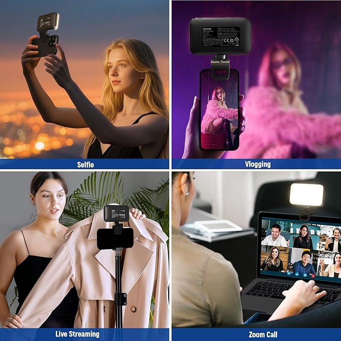 NEEWER Entry Level Version LED RGB Selfie Light, 91 LEDs Plastic Clip on Phone Fill Lighting for iPhone, 20 Effects CRI92 1000mAh, for Computer Webcam Laptop Zoom Video Conference Recording, N6C - Image 2