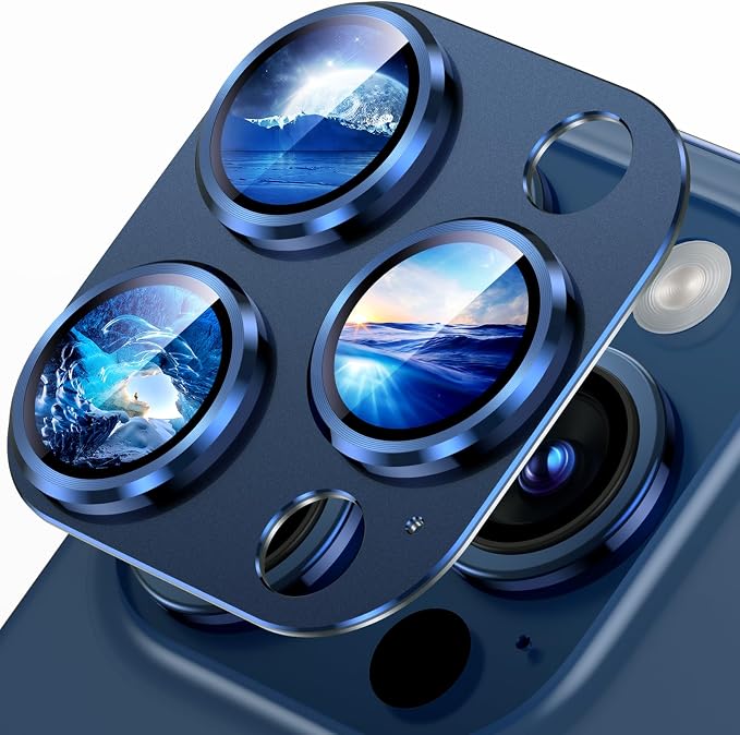 Uyiton for iPhone 15 Pro/iPhone 15 Pro Max Camera Lens Protector | Not Easy to Break, Strong Adsorption, Case-Friendly, Metal 9H Sapphire Glass Rear Camera Screen Cover, Blue Titanium by Uyiton