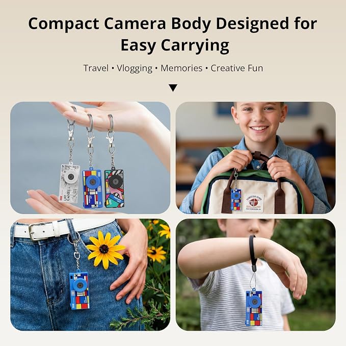 Mini Keychain Digital Camera, Y2K Retro Pocket Camera with 1.47 Inch Screen, 1440P Video, 2MP Photos, 16GB Card, Flash, Type C, Tiny Vintage Camcorder for Kids Teens Travel Vlog (Blue) - Image 7