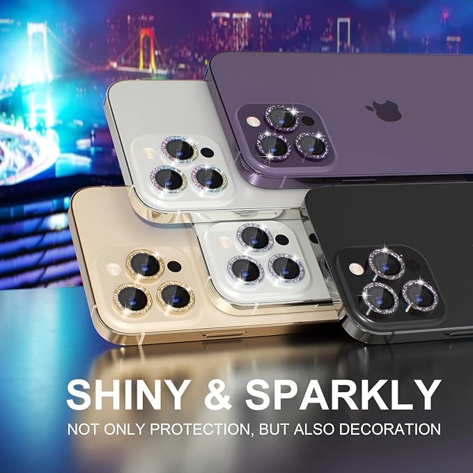 Choiche for iPhone 14 Pro/iPhone 14 Pro Max Camera Lens Protector | Ultra HD, Bling 9H Tempered Glass Camera Cover Screen Protector Metal Ring Decoration Accessories (Glitter-Black) - Image 7