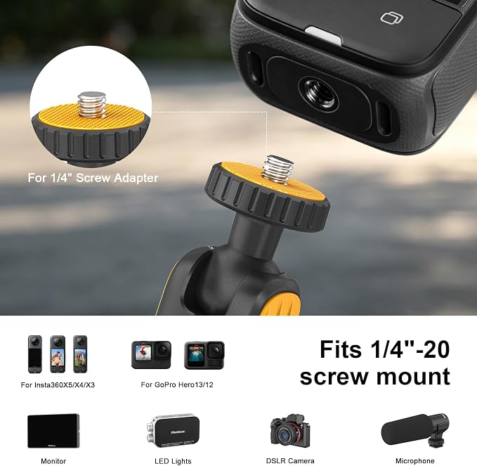 MINIFOCUS Super Clamp with 360° Dual Ball Head Magic Arm, 1/4" Thread Screw, Action Camera Clamp Mount Adapter for DSLR, Monitor, Action,Insta360 for Desk Tripod Tube Crossbar Bike/Motorcycle - Image 4