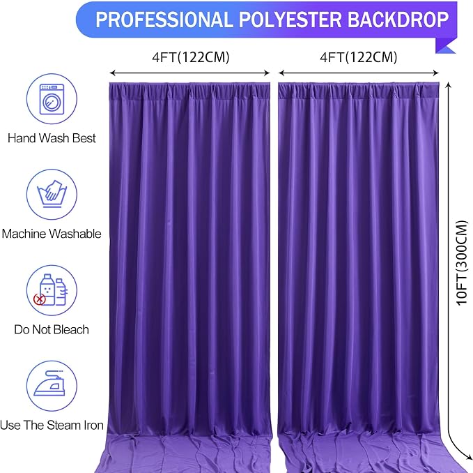 Purple Backdrop Curtains 2 Panels-Wrinkle-Free Purple Curtains Polyester Photography Drapes for Baby Shower Birthday Party Photo Background Backdrop Stand- 8 X10FT - Image 5