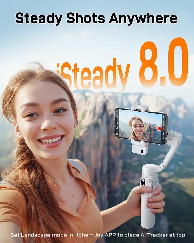 hohem iSteady V3 Gimbal Stabilizer for iPhone & Android with AI Tracker | iSteady 8.0, Detachable Remote, 8" Extension Rod, Tripod, Magnetic Fill Light, AI Tracking, 13H Battery for Vlogs, White - Image 3