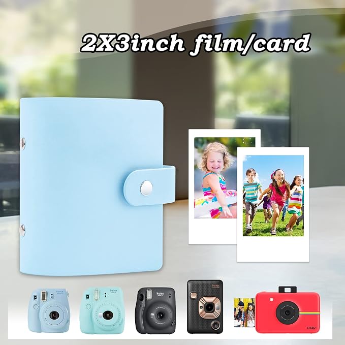 Ruibytree 52 Pockets Small Photo Album 2x3 for Instax Mini, Blue, 2 Pack | Pocket-Size, PU Leather Cover, Snap Closure, Acid-Free Pages, Fits Polaroid 2x3 Photos, Kodak Mini Prints & ZINK Photos - Image 2