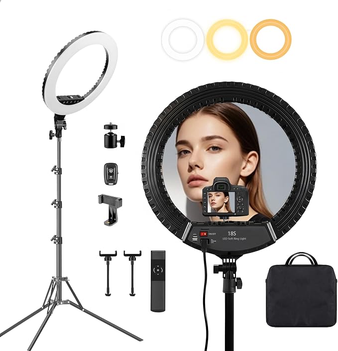 18-Inch Ring Light Kit, 55W, CRI 95, 70-Inch Tripod Stand | 3000K–6000K stepless dimming with touch and remote control for makeup, video recording, streaming and photography. by ZEFRONTLight
