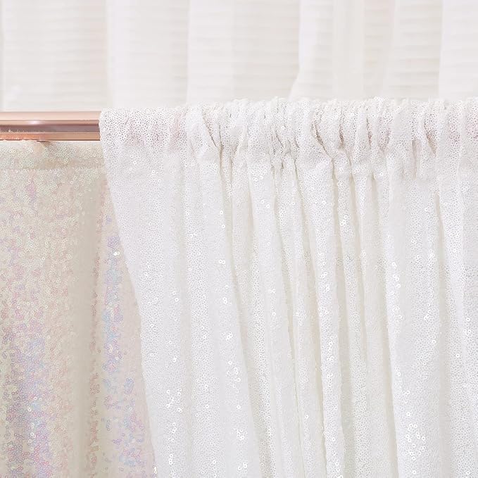 Poise3EHome White Sequin Backdrop, 20Ft x 10Ft Glitter Photography Background Curtains for Party Baby Shower Wedding Birthday Christmas Thanksgiving Halloween Decoration - Image 4