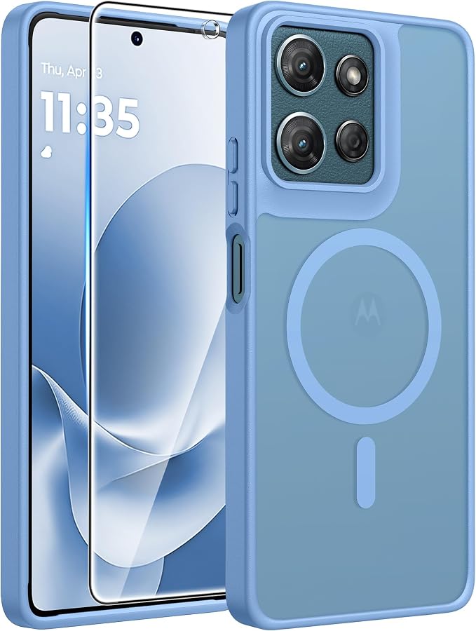 FNTCASE for Moto G Play 2026 / G 2026 / G 2025 Phone Case, Screen Protector | Translucent Matte Magnetic Back, 14FT Military Grade Drop Protection, Shockproof Protective Phone Cover, Light Blue by FNTCASE