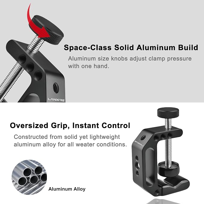 Camera Clamp Mount C Clamp with 1/4'' Screw Magic Arm - Perfect for Cameras, LED Video Lights, Monitors, Flash, Desk, Microphone, Action Camera - Image 6