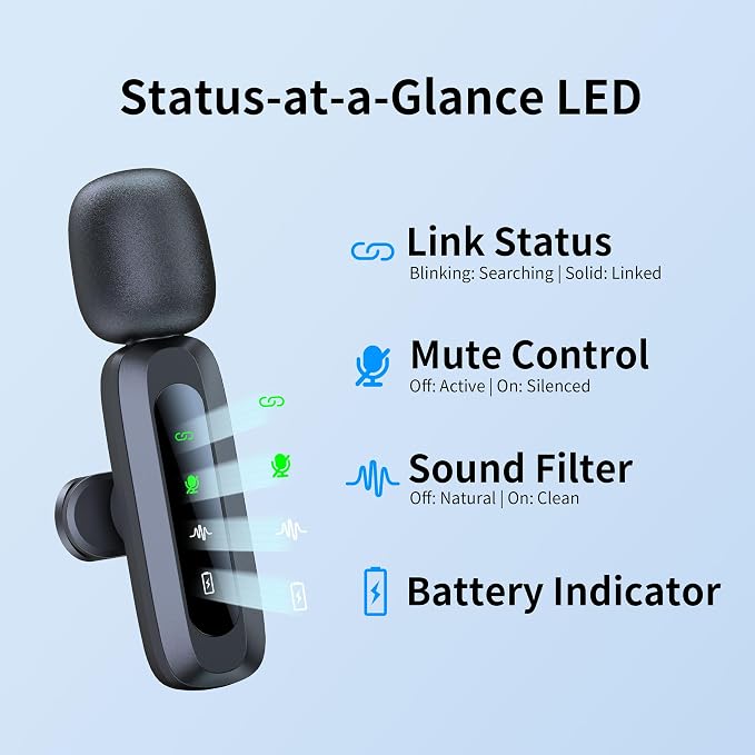 Wireless Mini Microphone for iPhone 15/16/17, iPad, Android, Wireless Lavalier Microphone with Noise Reduction, Portable USB C Lapel Mic for Video Recording, Vlog, Tiktok, YouTube - Image 6