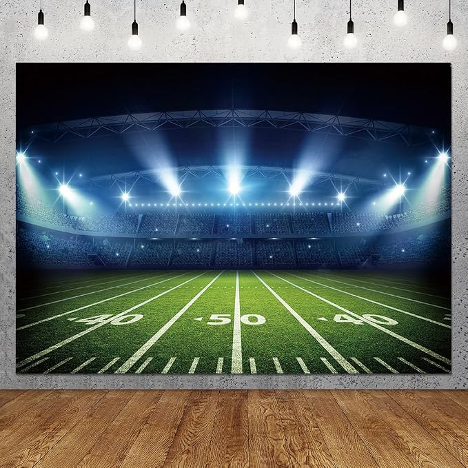 8x6ft Football Stadium Photography Backdrop with Bowl Night Spotlight for Party Decoration Football Field Backdrop Photo Booth Props - Image 3