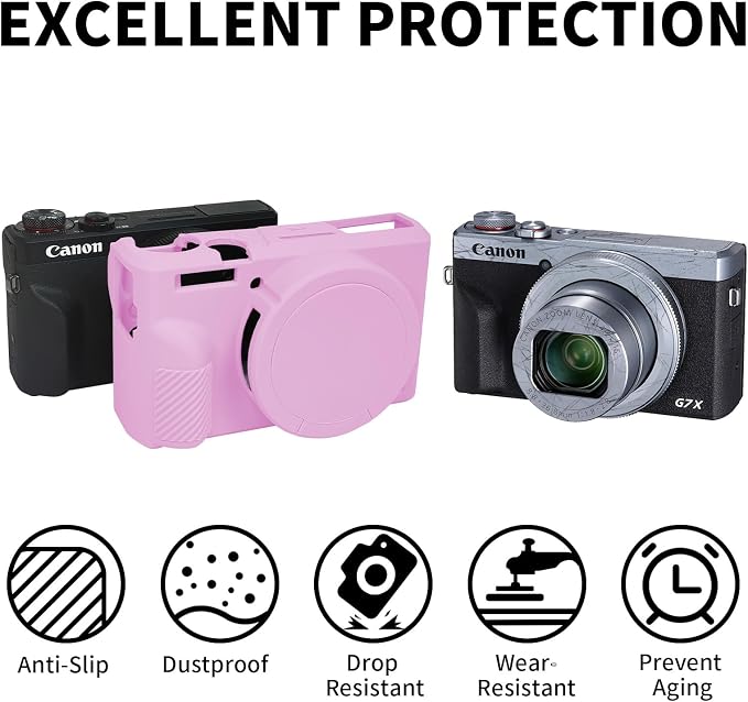 Easy Hood Camera Case for Canon Powershot G7X Mark III Camera(Light Pink) | With Removable Lens Cover,Soft Silicone Protective Case,Anti-Scratch,Slim Fit,Enhanced Grip,Lightweight Camera Accessories - Image 2