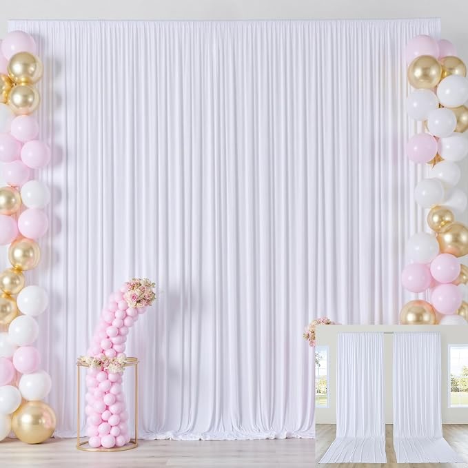 40ftx10ft Wrinkle Free White Backdrop Curtains for Party Background, 8 Panels 5x10ft Silky Polyester Photo Backdrop Drapes Back Drop Cloth for Wedding Birthday Photography Bridal Baby Shower Decor - Image 7