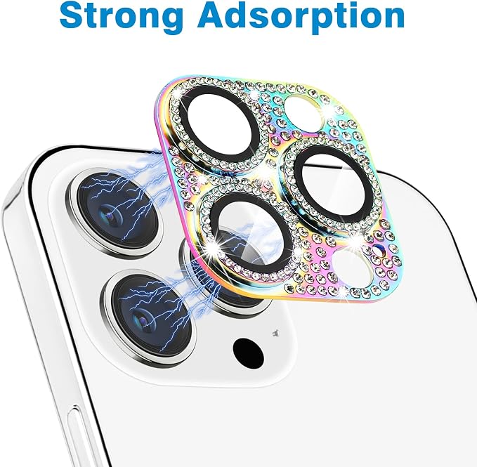 for iPhone 13 Pro & iPhone 13 Pro Max Camera Lens Protector, Bling 3D Rhinestone Diamond 9H Tempered Glass Camera Cover Anti Scratch Shockproof Metal Lens Screen Full Protective Cover -Colorful - Image 3