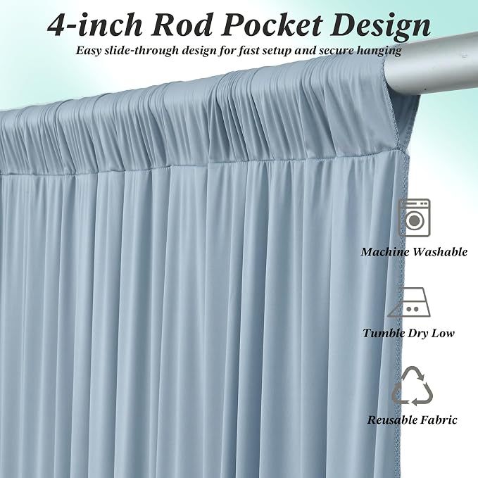 30 ft x 10 ft Wrinkle Free Dusty Blue Backdrop Curtain for Parties, 6 Panels 10ft Polyester Dusty Blue Photo Backdrop Drapes for Graduation Birthday Wedding Party Stage Curtains - Image 5