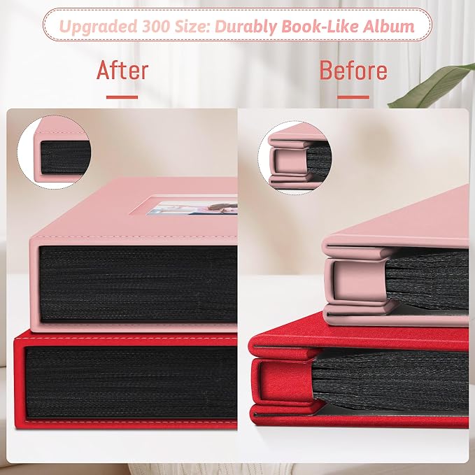 Popotop 4x6 Photo Album Holds 300 Pictures, Vegan Leather Hardcover | 300-Photos Capacity, Acid-Free PP Slip-In Pockets, Mixed-Orientation Layout, Front Photo Window, Gifts for Wedding Baby - Image 6