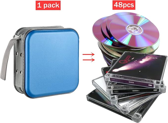 LIOVODE DVD Case, 48 Capacity Hard Plastic CD Case Holder for Car | DVD Storage, Hand Strap, Zipper Closure, Scratch-Resistant Sleeves, CD Storage for Music Blu-Ray Game Disc for Travel Office - Image 2