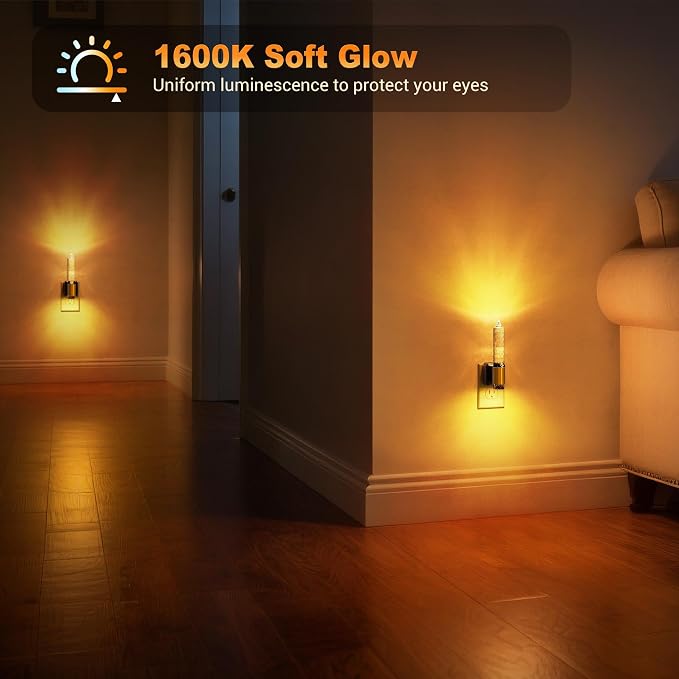 JandCase Night Light, Flameless Candle Amber Night Lights Plug into Wall | Auto On/Off Light Sensor LED Crystal Dimmable Nightlight, 0-100LM Decorative nite Light for Adults Bathroom Hallway, 1Pack - Image 5