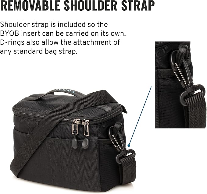 Tenba BYOB 7 Camera Insert - Turns any bag into a camera bag for DSLR and Mirrorless cameras and lenses – Black (636-626) | 300D herringbone polyester with YKK zippers and D-rings for mirrorless cameras, lenses and accessories - Image 5