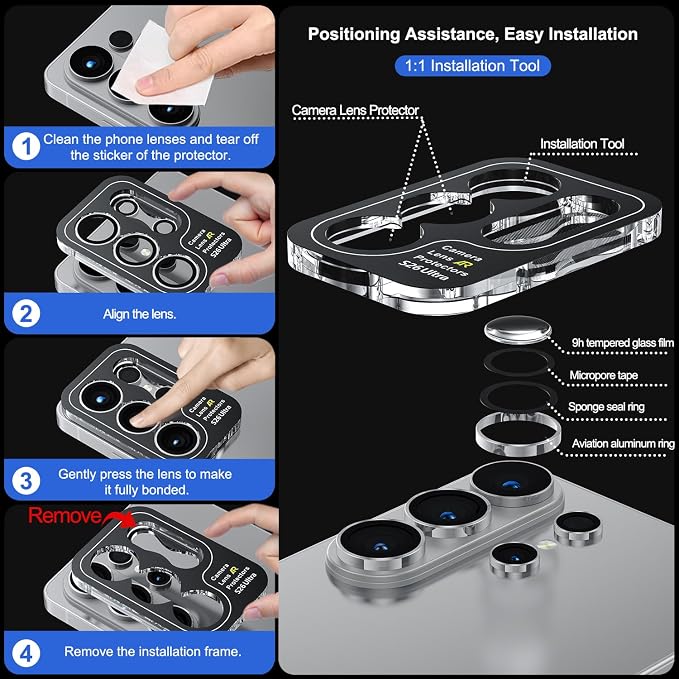 WSKEN for Samsung Galaxy S26 Ultra Camera Lens Protector - Ultra Thin | Case Friendly, 9H Shatterproof Tempered Glass, Anti Scratch Metal Circle, Camera Screen Protector Cover Accessories, Silver - Image 6